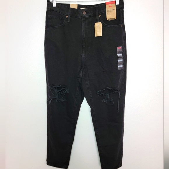Levi's High Waisted Mom Jeans Women Long Pants Black Rips Denim Size  31 x 27 - Picture 1 of 12